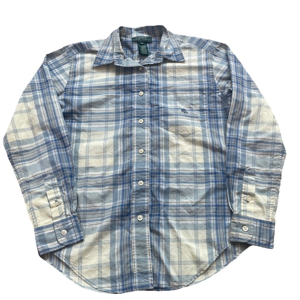 Lauren Ralph Lauren Button Up Shirt Women's 6P Blue Plaid Long Sleeve
